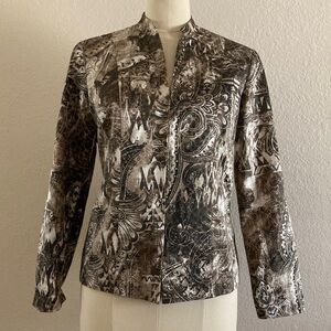 Chico's Brown and Cream Abstract Silk Jacket